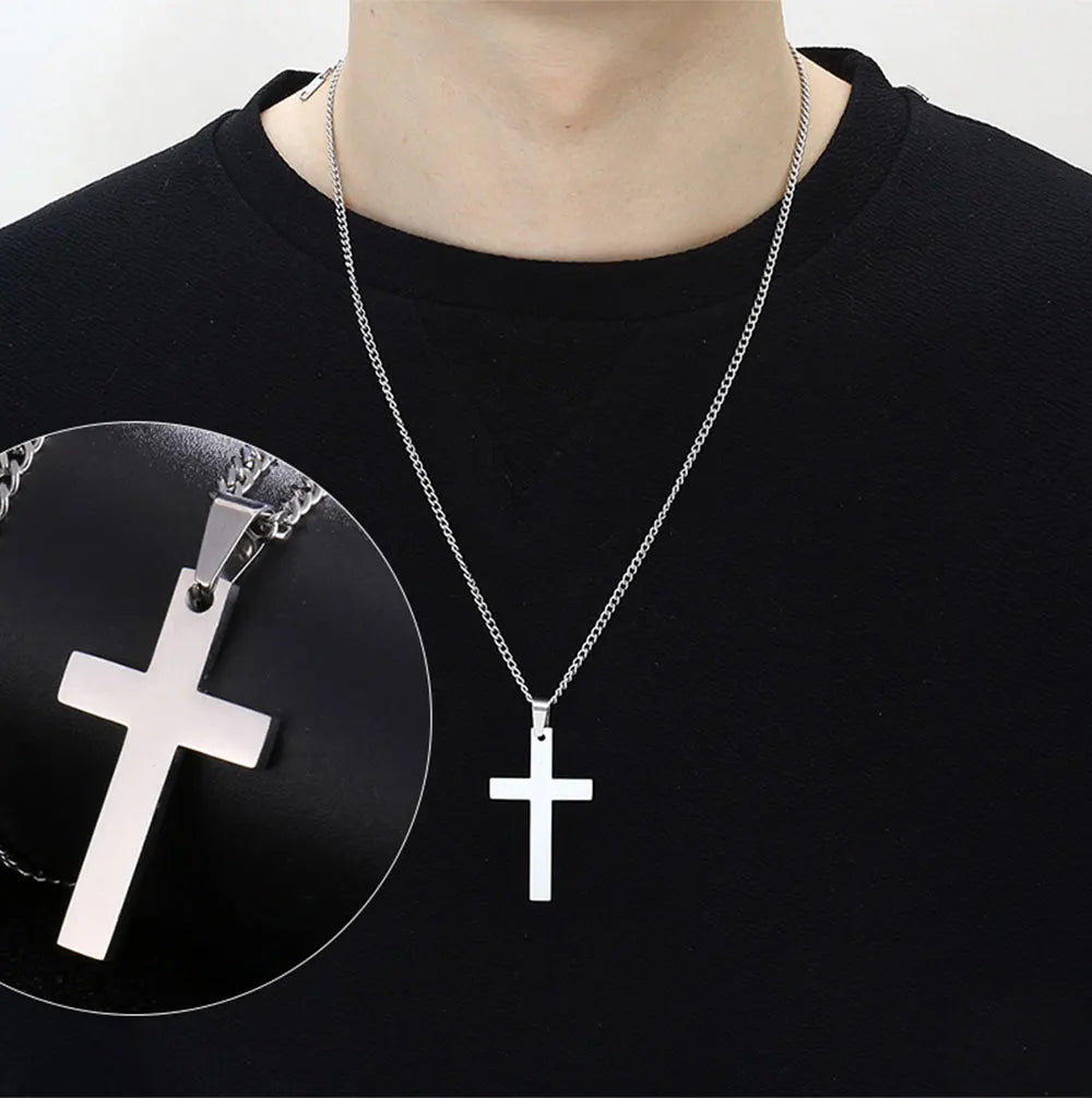 Classic Stainless Steel Cross Necklace – Waterproof Christian Cross Pendant for Men & Women