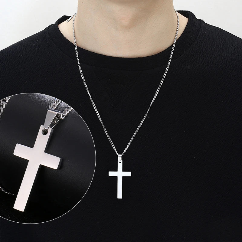 Classic Stainless Steel Cross Necklace – Waterproof Christian Cross Pendant for Men & Women