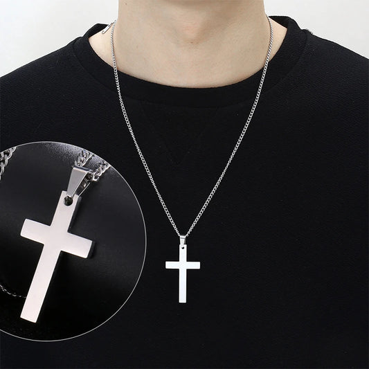 Classic Stainless Steel Cross Necklace – Waterproof Christian Cross Pendant for Men & Women