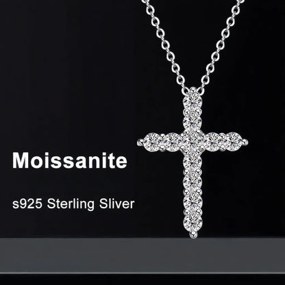 Moissanite Cross Necklace in 925 Sterling Silver