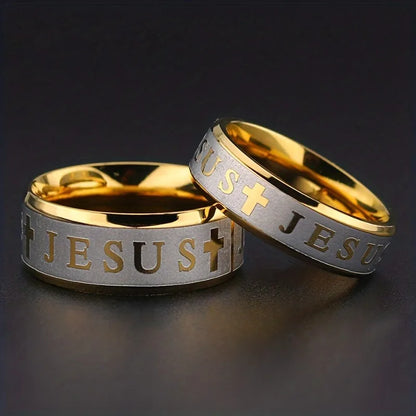 Religious Christian Jesus Cross Ring, Jesus Cross Letter Band Ring