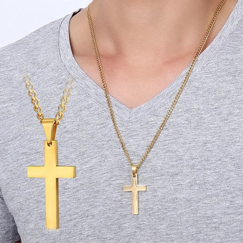 Classic Stainless Steel Cross Necklace – Waterproof Christian Cross Pendant for Men & Women