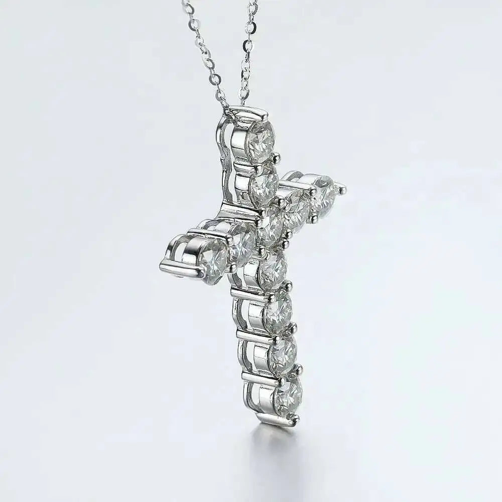 Moissanite Cross Necklace in 925 Sterling Silver