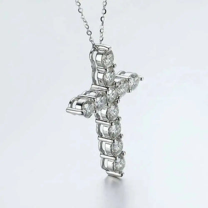 Moissanite Cross Necklace in 925 Sterling Silver