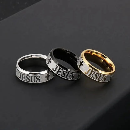 Religious Christian Jesus Cross Ring, Jesus Cross Letter Band Ring