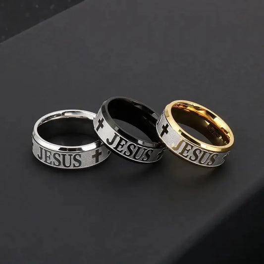 Religious Christian Jesus Cross Ring, Jesus Cross Letter Band Ring