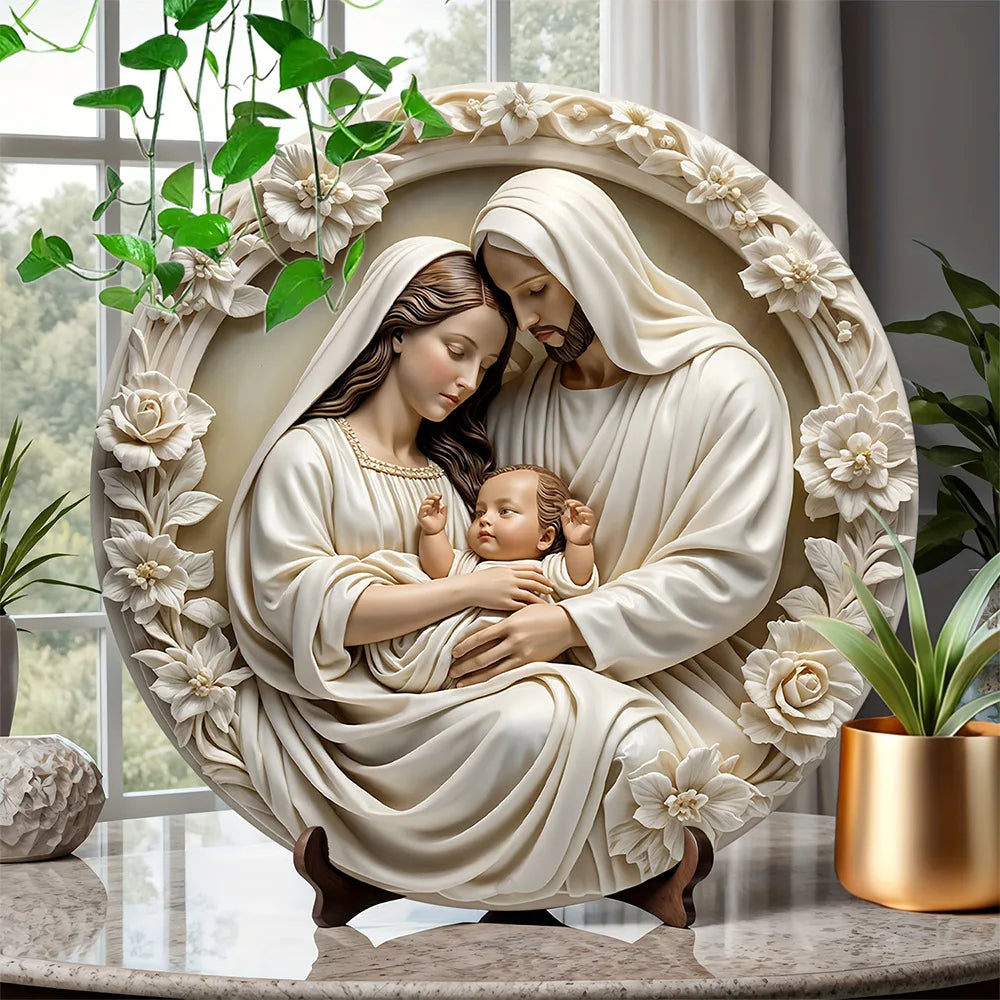 Classic Wooden Nativity Scene Ornament: The Holy Family of Mary, Jesus, and Joseph, Wall Hanging, ﻿