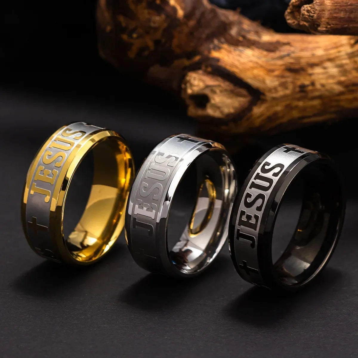 Religious Christian Jesus Cross Ring, Jesus Cross Letter Band Ring