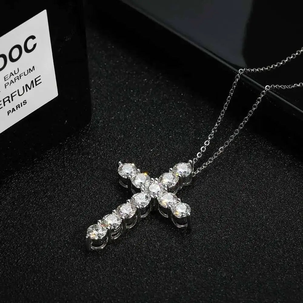 Moissanite Cross Necklace in 925 Sterling Silver