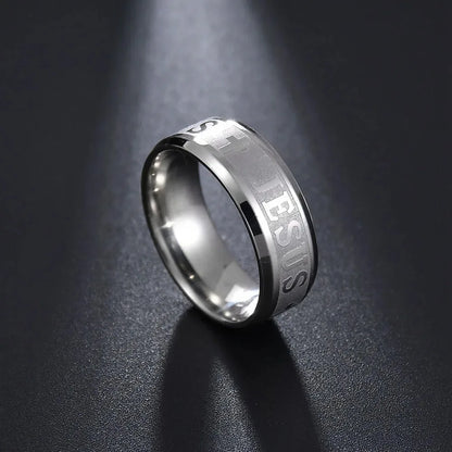 Religious Christian Jesus Cross Ring, Jesus Cross Letter Band Ring