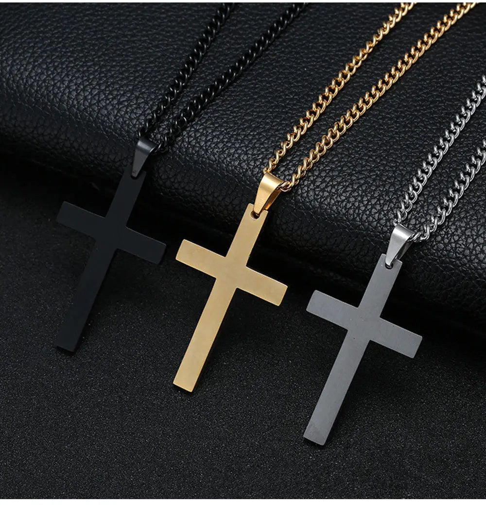 Classic Stainless Steel Cross Necklace – Waterproof Christian Cross Pendant for Men & Women