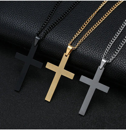 Classic Stainless Steel Cross Necklace – Waterproof Christian Cross Pendant for Men & Women