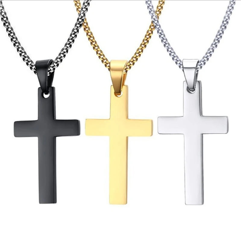 Classic Stainless Steel Cross Necklace – Waterproof Christian Cross Pendant for Men & Women