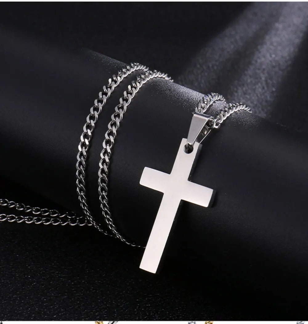 Classic Stainless Steel Cross Necklace – Waterproof Christian Cross Pendant for Men & Women