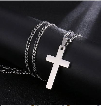 Classic Stainless Steel Cross Necklace – Waterproof Christian Cross Pendant for Men & Women