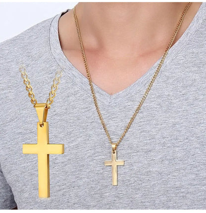 Classic Stainless Steel Cross Necklace – Waterproof Christian Cross Pendant for Men & Women