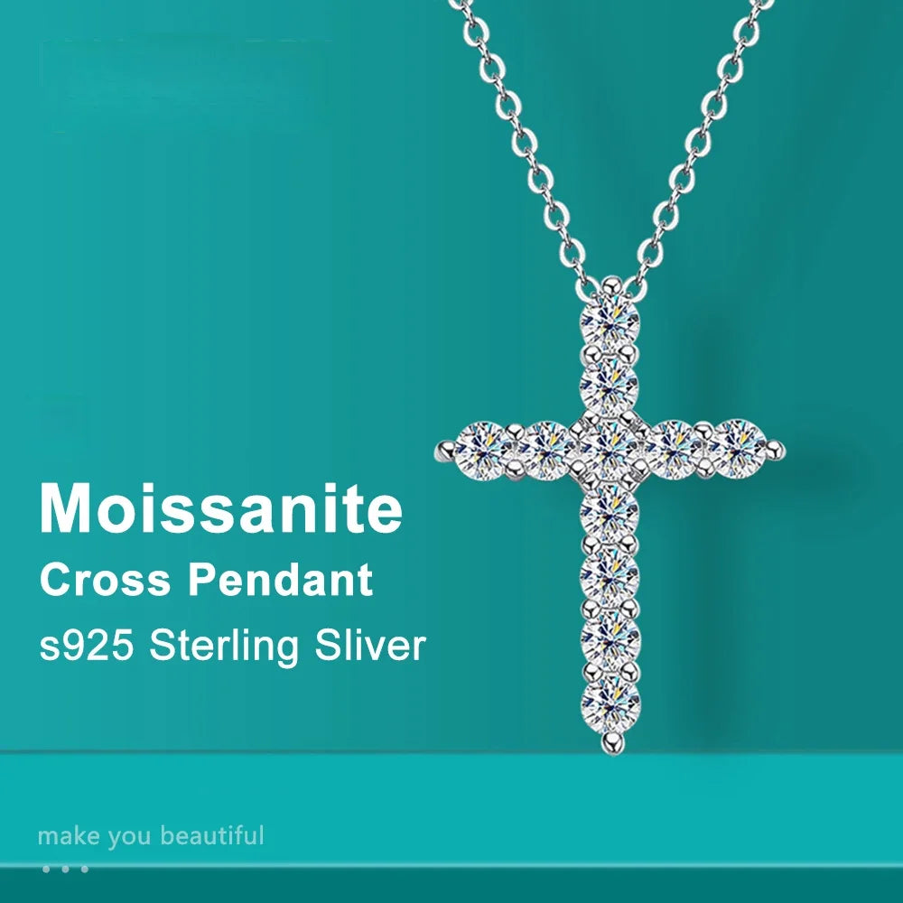Moissanite Cross Necklace in 925 Sterling Silver