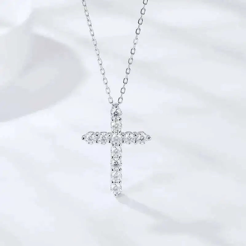 Moissanite Cross Necklace in 925 Sterling Silver