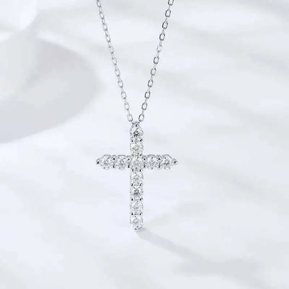 Moissanite Cross Necklace in 925 Sterling Silver
