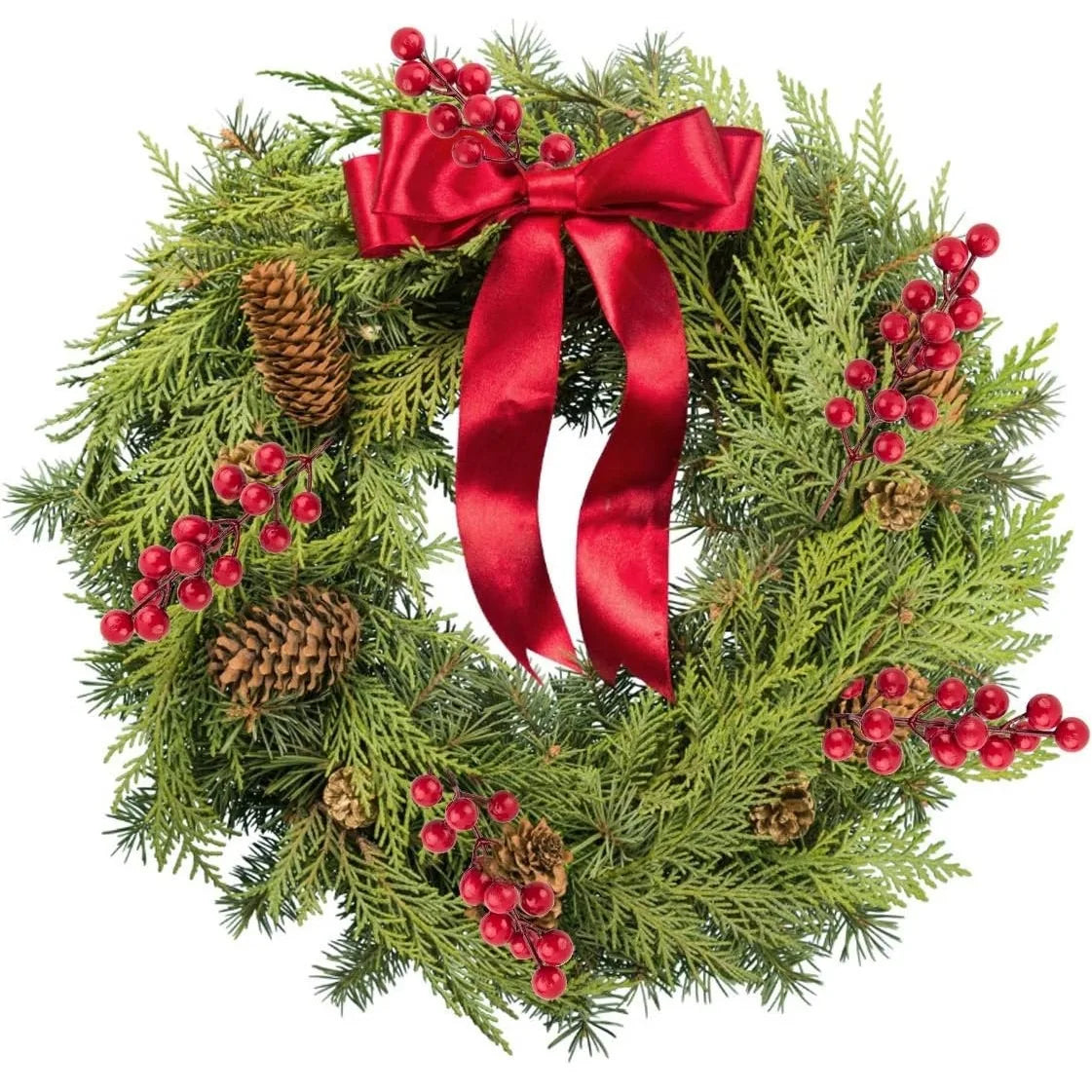 Evergreen Pine Branch with Red Berries Christmas Decoration