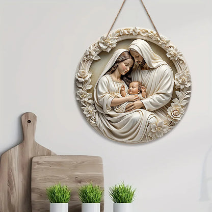 Classic Wooden Nativity Scene Ornament: The Holy Family of Mary, Jesus, and Joseph, Wall Hanging, ﻿