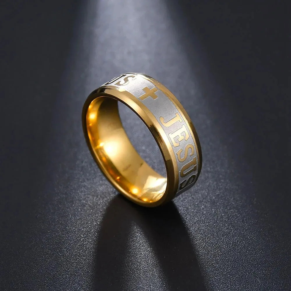 Religious Christian Jesus Cross Ring, Jesus Cross Letter Band Ring