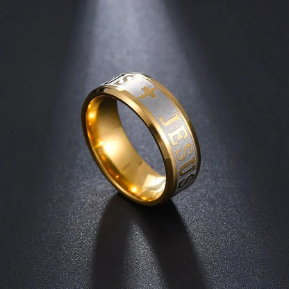 Religious Christian Jesus Cross Ring, Jesus Cross Letter Band Ring
