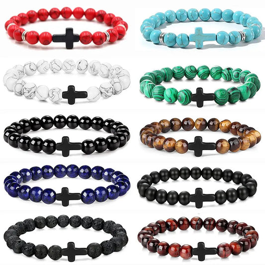 Natural Stone Rosary Bracelet with Cross – Christian Faith Jewelry