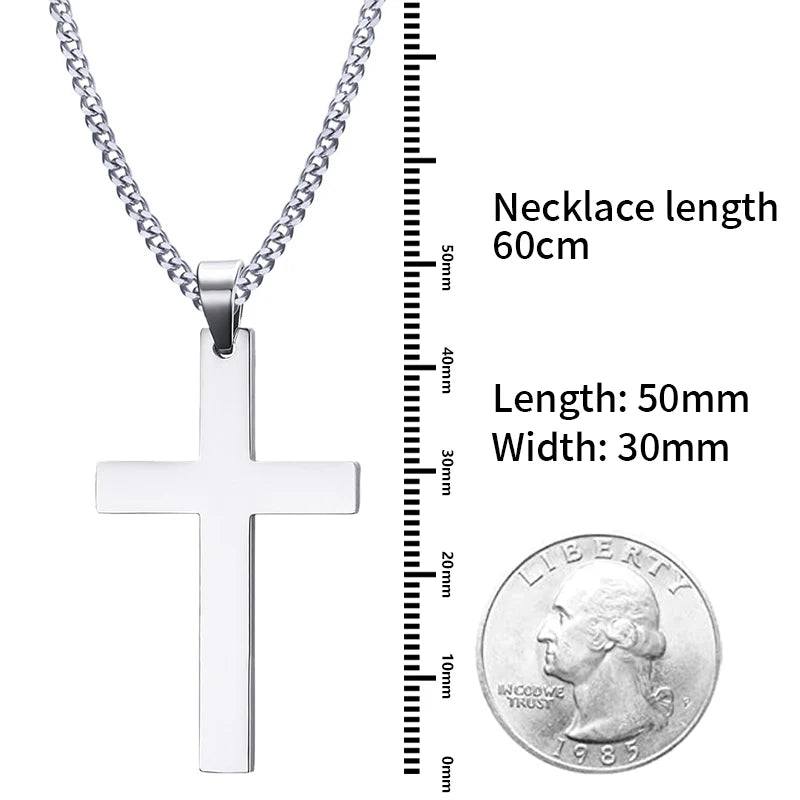 Classic Stainless Steel Cross Necklace – Waterproof Christian Cross Pendant for Men & Women
