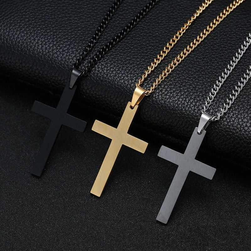 Classic Stainless Steel Cross Necklace – Waterproof Christian Cross Pendant for Men & Women