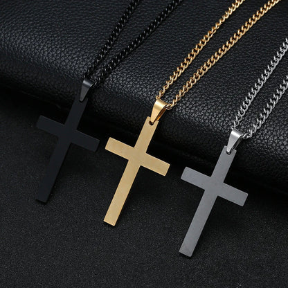 Classic Stainless Steel Cross Necklace – Waterproof Christian Cross Pendant for Men & Women