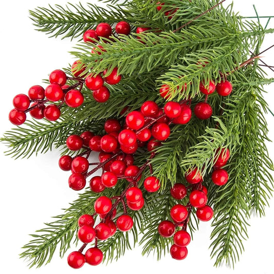 Evergreen Pine Branch with Red Berries Christmas Decoration