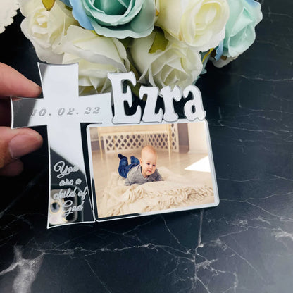 Baby Cross Photo Frame with Custom Name – A Heartfelt Christian Birthday Gif