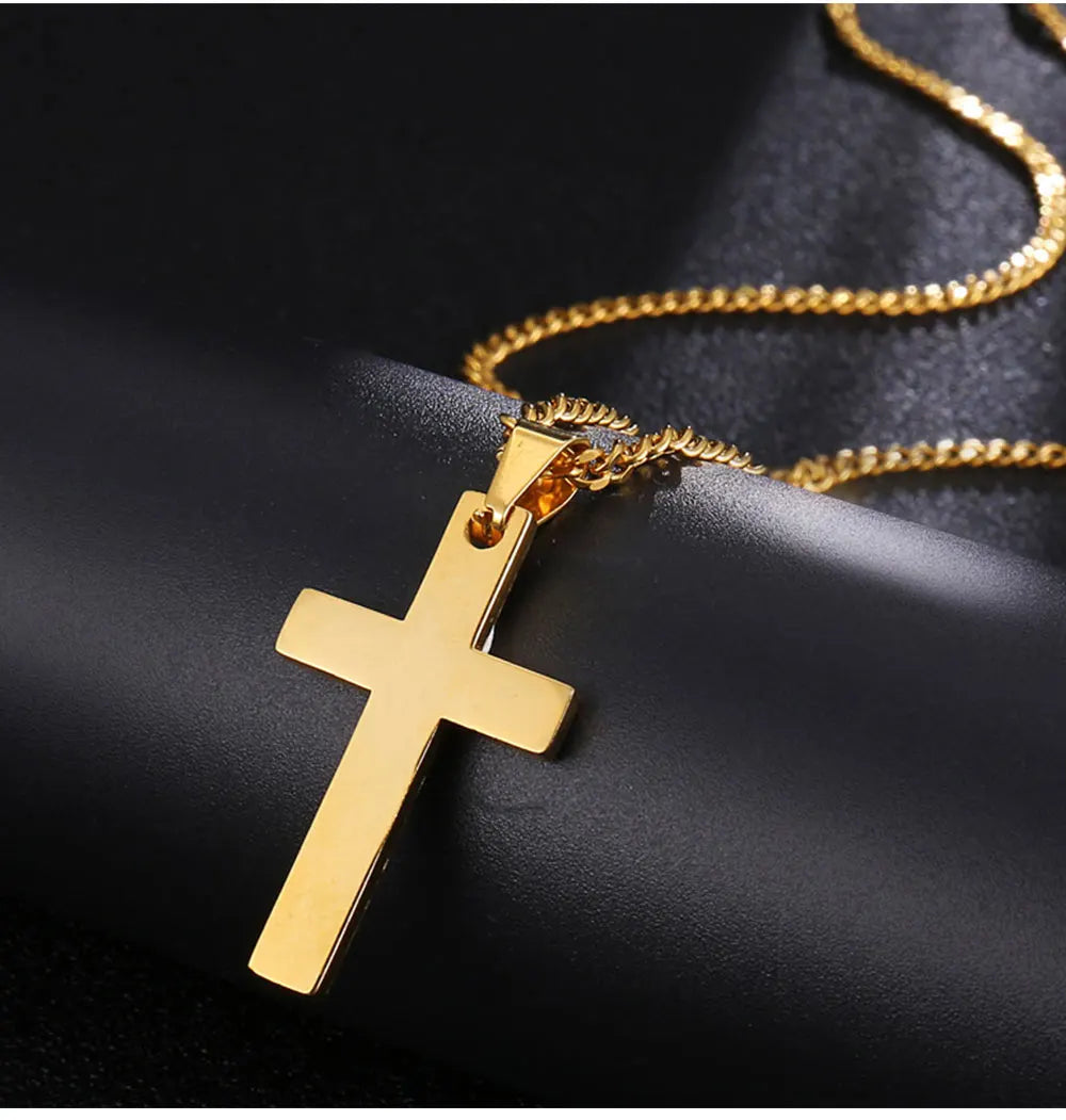 Classic Stainless Steel Cross Necklace – Waterproof Christian Cross Pendant for Men & Women