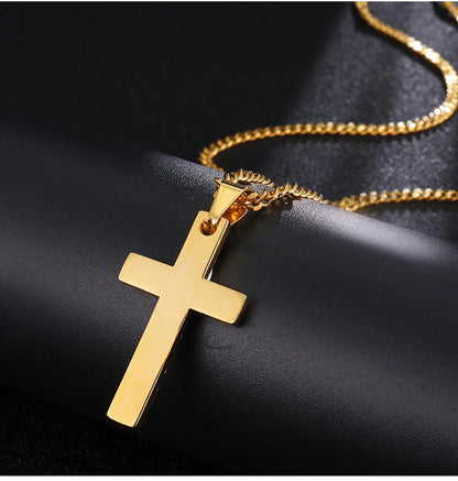 Classic Stainless Steel Cross Necklace – Waterproof Christian Cross Pendant for Men & Women