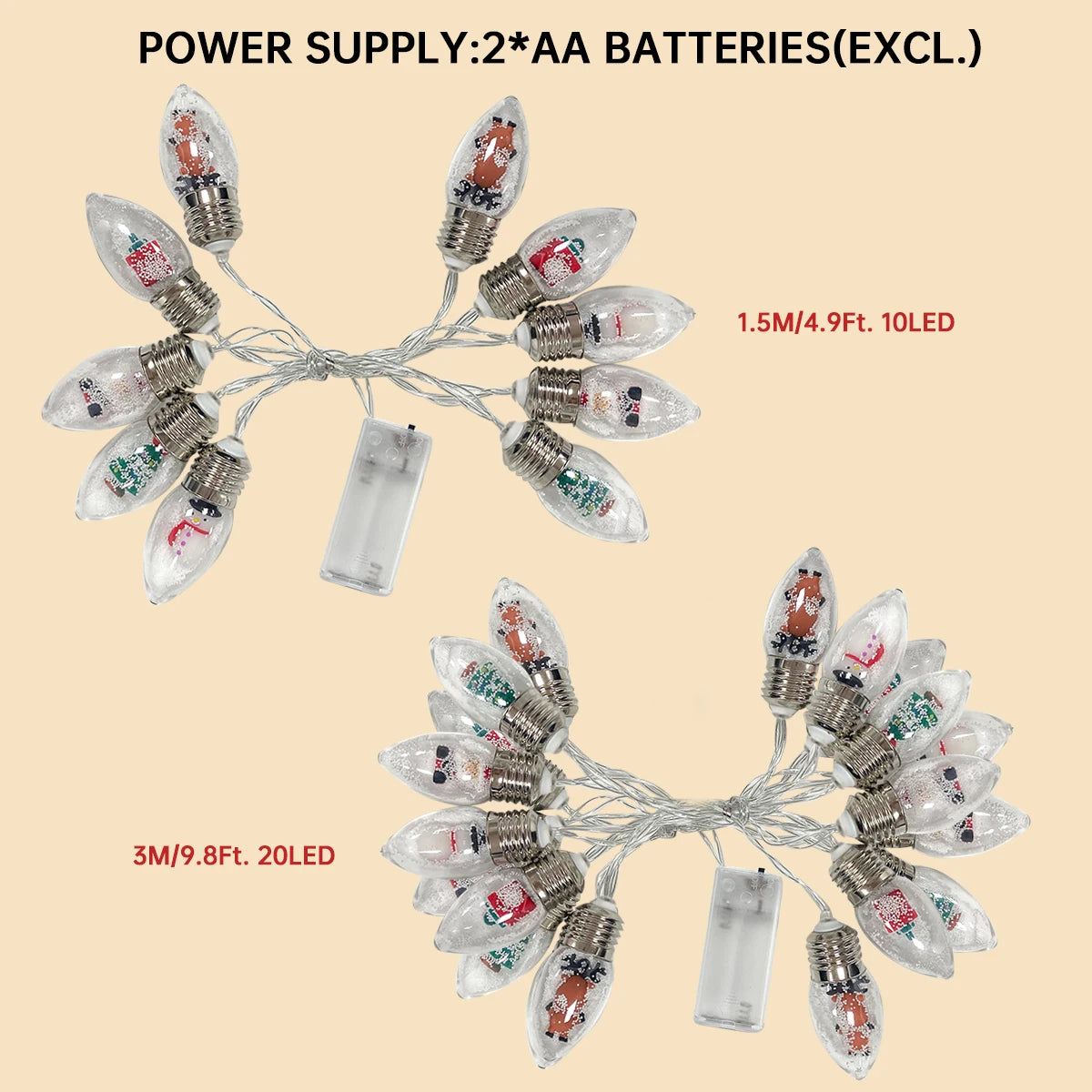 LED Christmas Snowball String Lights Clear Globe Decorative Fairy Lights