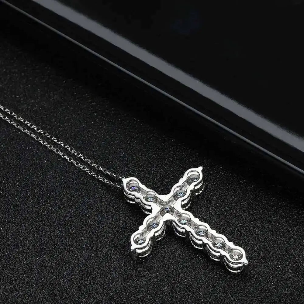 Moissanite Cross Necklace in 925 Sterling Silver