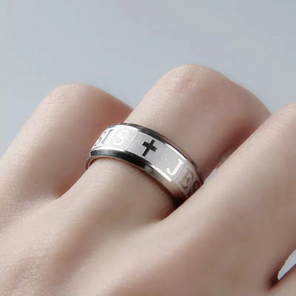 Religious Christian Jesus Cross Ring, Jesus Cross Letter Band Ring