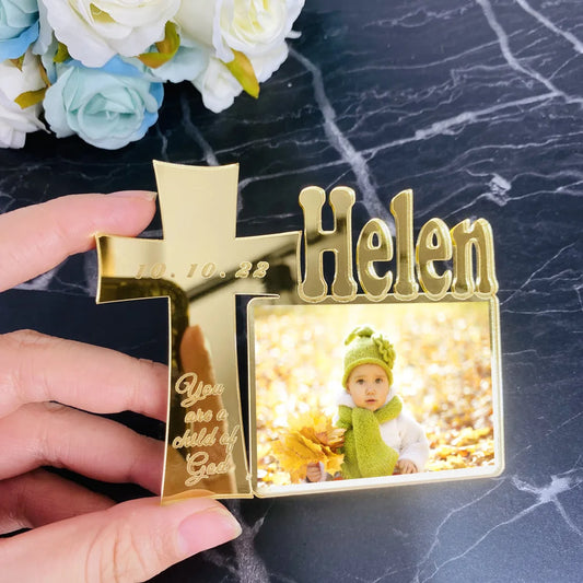 Baby Cross Photo Frame with Custom Name – A Heartfelt Christian Birthday Gif
