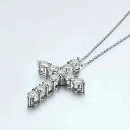 Moissanite Cross Necklace in 925 Sterling Silver