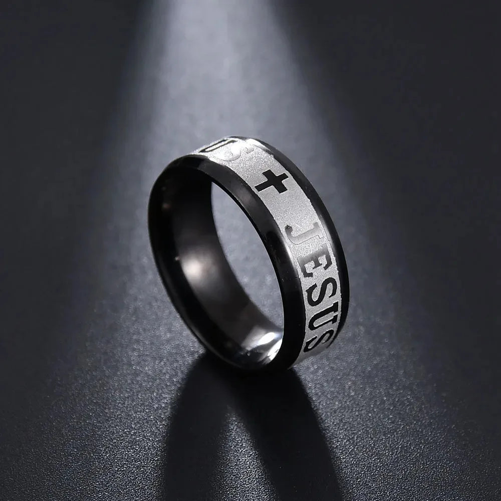 Religious Christian Jesus Cross Ring, Jesus Cross Letter Band Ring