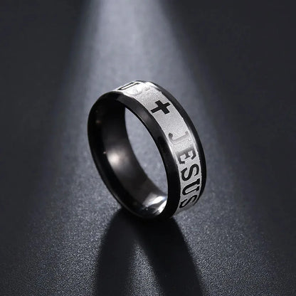 Religious Christian Jesus Cross Ring, Jesus Cross Letter Band Ring