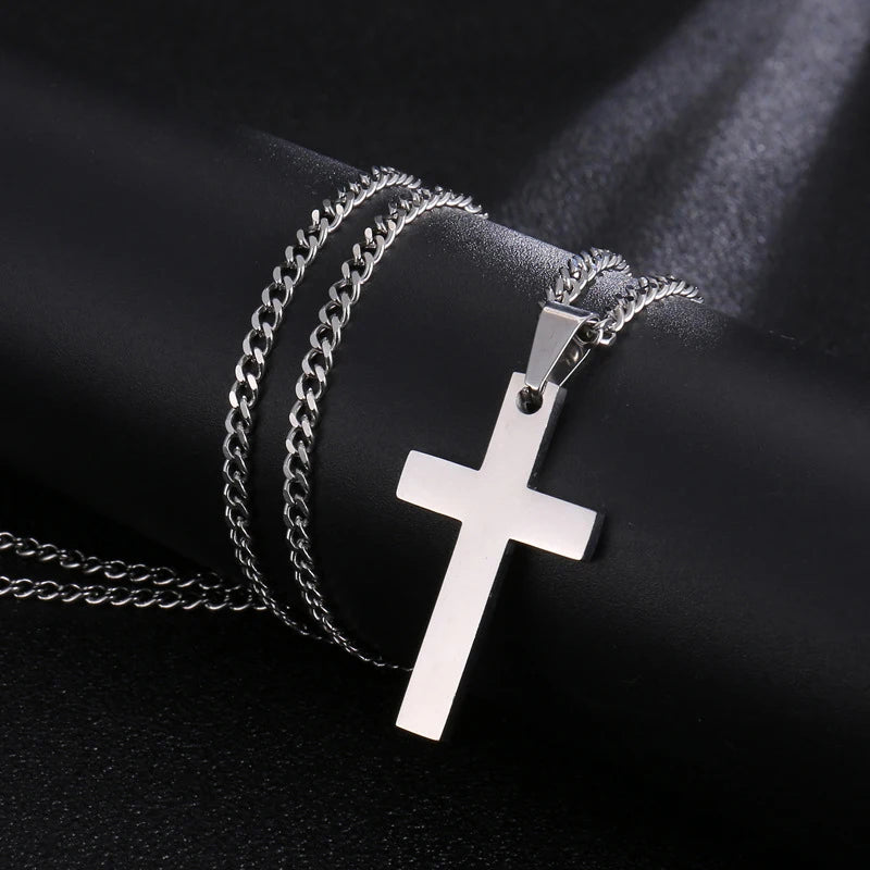 Classic Stainless Steel Cross Necklace – Waterproof Christian Cross Pendant for Men & Women