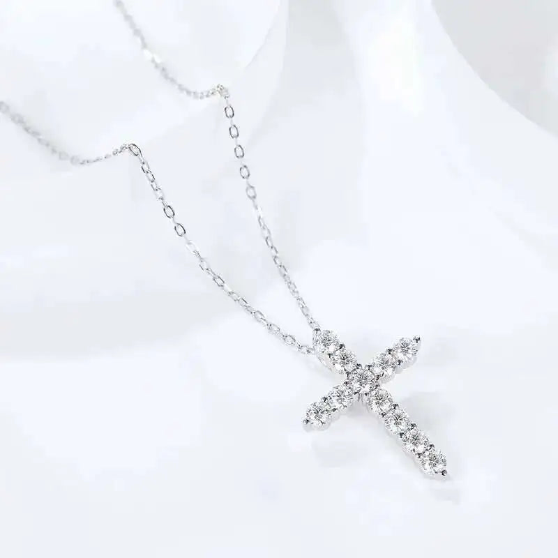 Moissanite Cross Necklace in 925 Sterling Silver