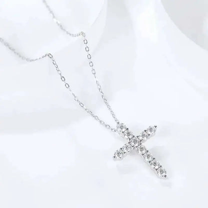 Moissanite Cross Necklace in 925 Sterling Silver