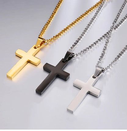 Classic Stainless Steel Cross Necklace – Waterproof Christian Cross Pendant for Men & Women