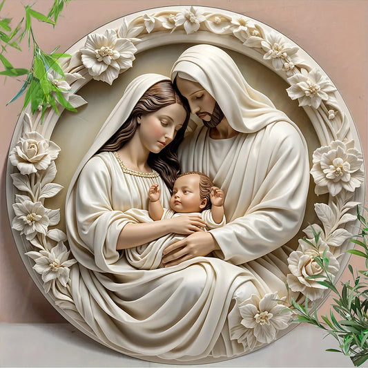 Classic Wooden Nativity Scene Ornament: The Holy Family of Mary, Jesus, and Joseph, Wall Hanging, ﻿