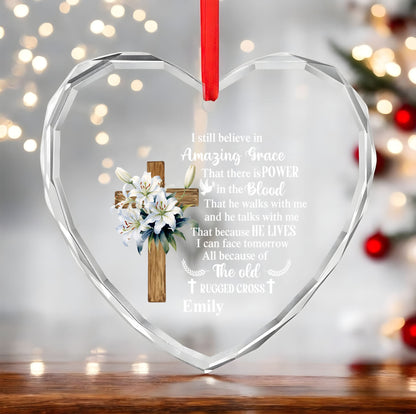Amazing Grace Christmas Ornament | Personalized Glass Heart Decoration