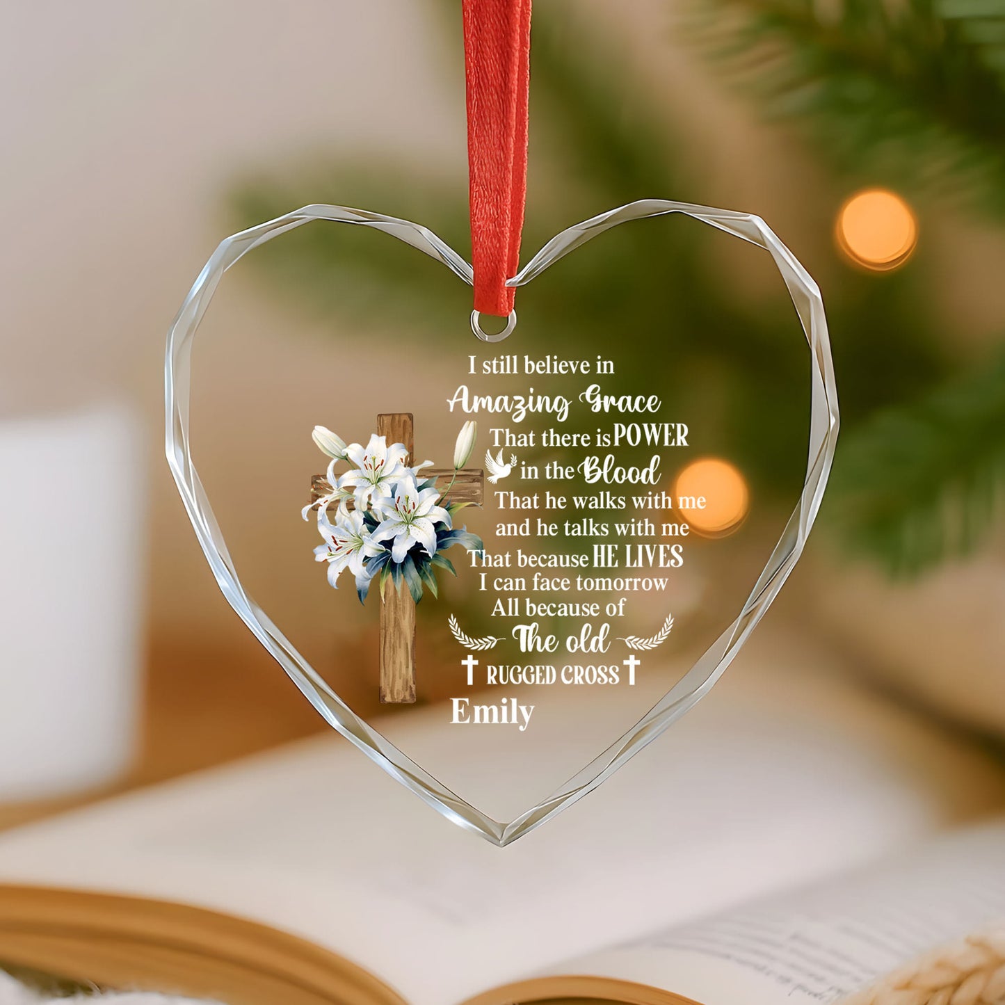 Amazing Grace Christmas Ornament | Personalized Glass Heart Decoration