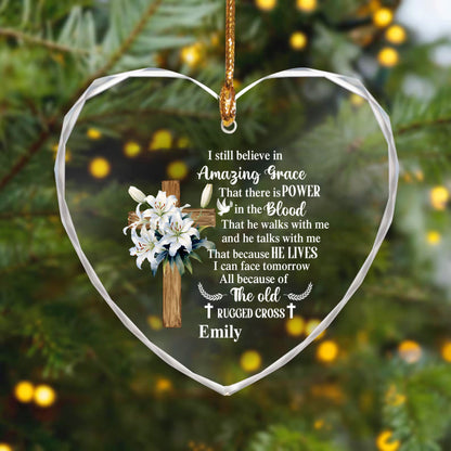 Amazing Grace Christmas Ornament | Personalized Glass Heart Decoration